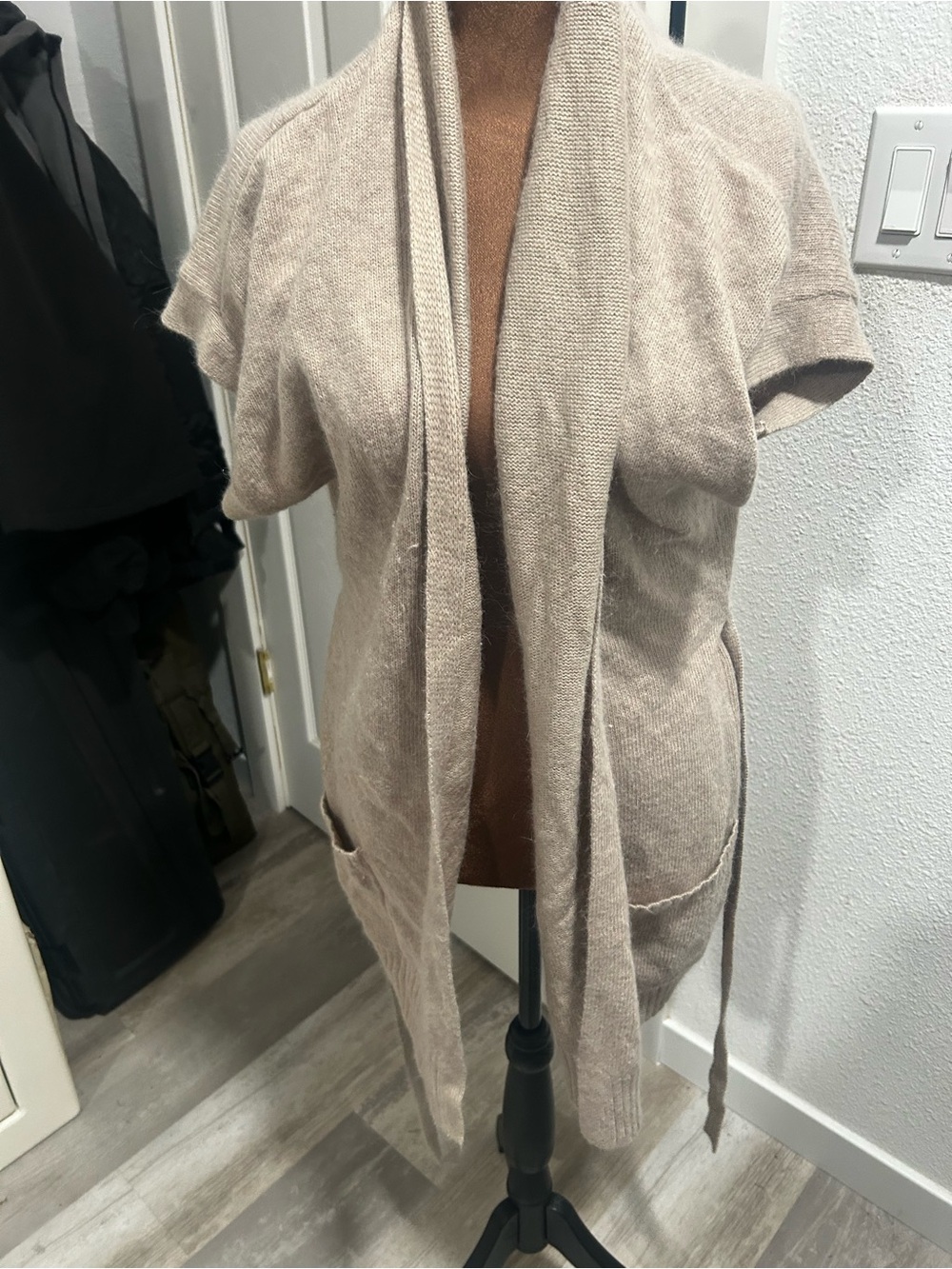 George Neutral Tan Knit Open Cardigan